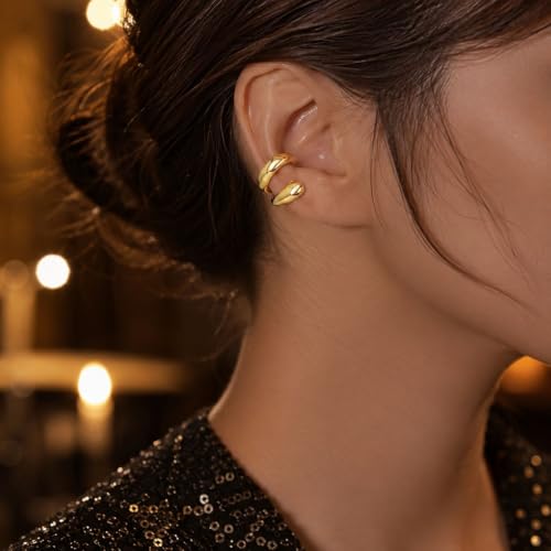 Flower Ear Cuff Set for Women Non Piercing Cartilage Earrings Clip On Wrap Cuffs Stackable Jewelry Gifts - color: B1:gold chunky ear cuff