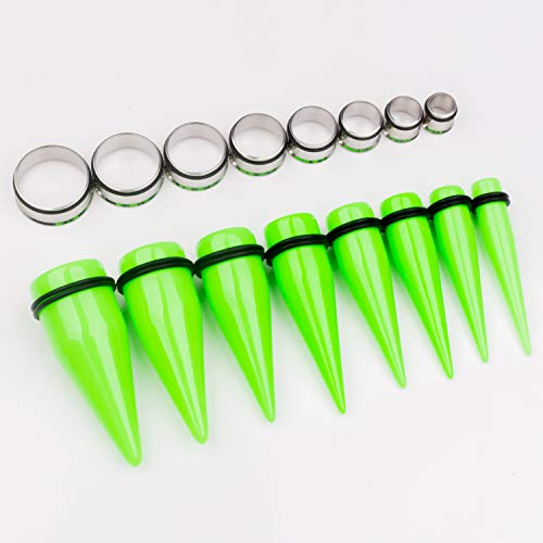32 PCS 00G - 24mm Ear Taper Kit Gauge Stretching Kit | Hypoallergenic surgical Stainless steel Tapers Tunnels Plugs, body piercing jewelry for women and men - color: Green