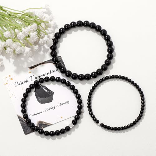 Raicegs 4 6 8MM Beaded Bracelets Healing Crystal Bracelet for Women Men Natural Stone Handmade Stretch Bracelet Reiki Spiritual Jewelry - color: Black Tourmaline, size: 6mm