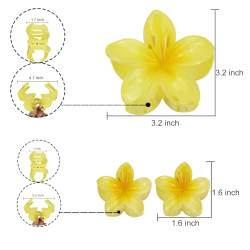 Flower Hair Claw Clip Set,1 Pc Large and 2 Pcs Small Hawaiian Plumeria Claw Clips,Beach Tropical Hair Accessories for Women (Yellow) - color: Yellow