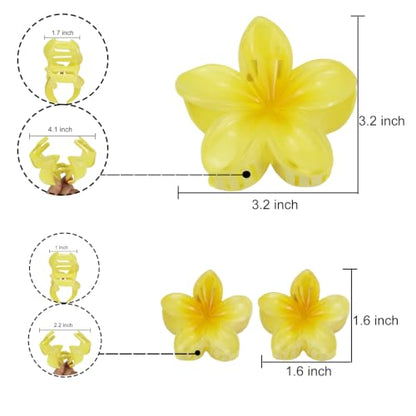 Flower Hair Claw Clip Set,1 Pc Large and 2 Pcs Small Hawaiian Plumeria Claw Clips,Beach Tropical Hair Accessories for Women (Yellow) - color: Yellow