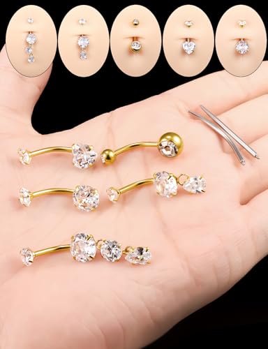 Internally Threaded Belly Button Rings Surgical Stee, Extra-Long & Short Simple Belly Rings, 14G Belly Piercing Jewelry,Navel Piercing Jewelry for Women Men 10mm 12mm 14mm 16mm - color: Gold internal thread Belly Button ring 12mm