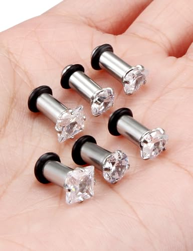 Jenxnjsjo 14g to 7/8in Ear Gauges Plugs Tunnels Taper Earrings Stretching Expander Kit Set for Women Men - color: 061: Cubic Zirconia, Clear, 3Pairs, size: 6g (4mm)