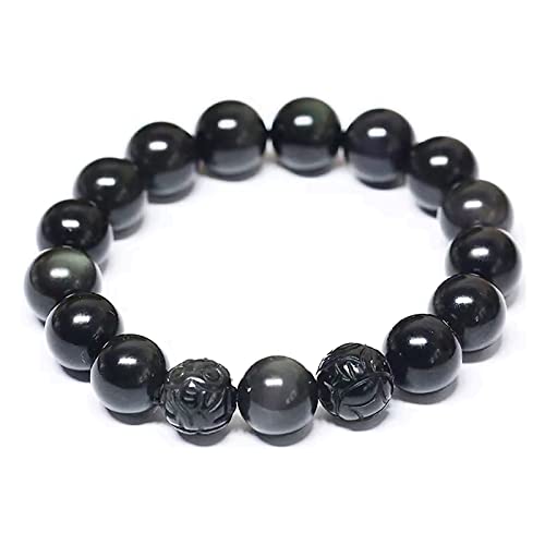 Black Obsidian Bracelet,Feng Shui Black Obsidian Wealth Bracelet for Women Men Couples Handmade Stretch Obsidian Bracelet Bangle with Carved Pixiu Tiger Eye Stone Attract Wealth Money and Good Luck - color: G,10mm,Obsidian