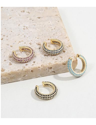 Ear Cuffs for Women - CZ Paved Hoop Conch Cuff Earrings for Men - Sparkle Rhinestones Clip On Wrap Earrings Non Pierced - color: WhiteGold - Green