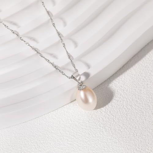EAMTI Pearl Necklaces for Women Trendy 925 Sterling Silver Freshwater Cultured Single Pearl Necklace Dainty Pendant Necklace - color: Silver