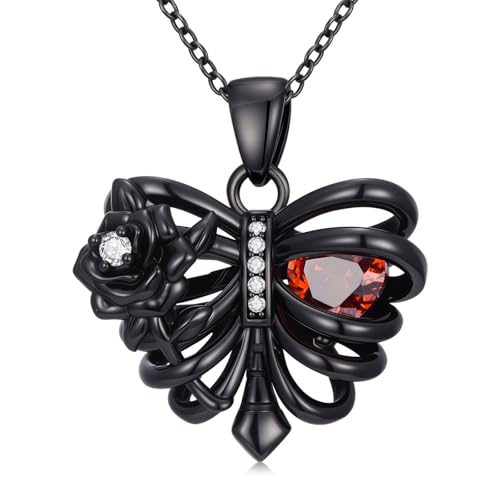Sterling Silver Halloween Necklace Gothic Jewelry Gifts for Women Men - style: Skeleton Rose