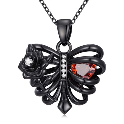 Sterling Silver Halloween Necklace Gothic Jewelry Gifts for Women Men - style: Skeleton Rose