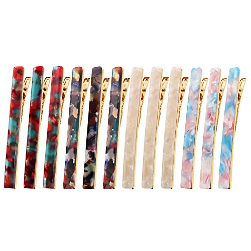 Cobahom 12 Pcs 3.15 Inch Leopard Print Hair Clips Metal Duckbill Clips | Cellulose Acetate Duck Teeth Hair Pins for Thin Thick Hair, Chic Tortoise Shell Hair Barrettes for Women and Girls - color: 12 Pcs White&Red&Blue&Pink