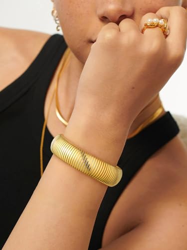 U7 Stretch Bracelets for Women Stainless Steel 18K Gold Plated Bangle Bracelets,Non Tarnish Link Bracelets,10mm,16mm,20mm - color: 01.Gold-20mm