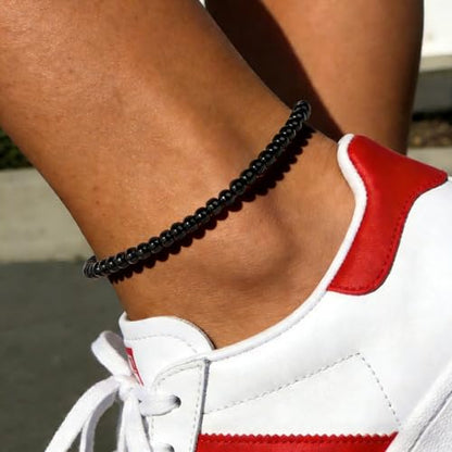 Natural Stone Beaded Anklets for Women, Handmade Boho Clear Quartz 4mm Crystal Beads Anklet, Gold Chain Adjustable Ankles Bracelet, Beach Summer Jewelry Gemstone Foot Bracelet Gift - color: Black tourmaline