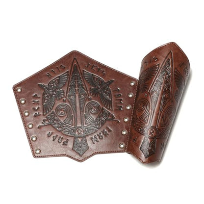 Medieval Leather Bracers Dragon Embossed Viking Leather Bracers Leather Arm Armer Cuff Leather Gauntlet Costumes Accessories - style: Medieval Sward Pattern Leather Bracers-light Brown