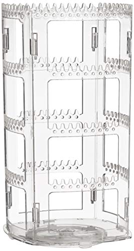 Sooyee 360 Rotating Earring Holder and Jewelry Organizer, Clear | 4 Tiers Earring Storage Display Classic Stand, 156 Holes and 160 Grooves for Necklaces Earrings Piercings - color: Clear