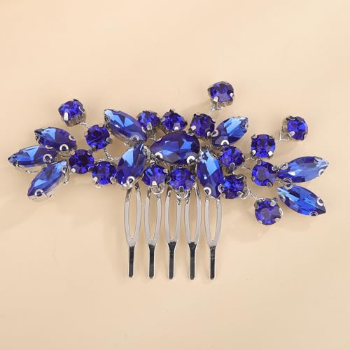 Dainty Teardrop Rhinestone Crystal Wedding Hair Comb Handmade Hair Side Comb Women Girls Wedding Headpiece Silver Gold Wedding Hair Accessories for Brides Bridesmaid (blue) - color: blue