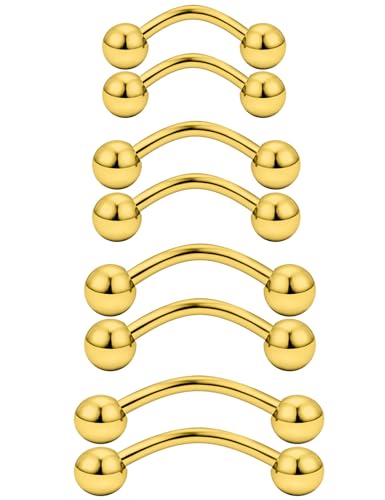20G 16G 14G 12G Eyebrow Rook Daith Piercing Jewelry 316L Surgical Steel Vertical Lip Labret Belly Button Ring Snake Eyes Tongue Ring Curved Barbell 6mm(1/4") 8mm(5/16") 10mm (3/8") 12mm(1/2") - color: Gold, size: 12G(2.0mm)-8/10/12/14mm Bars