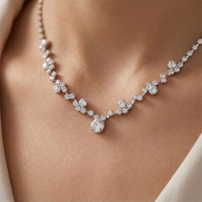 Crystal Wedding Jewelry Set for Brides Silver Necklace Earrings and Bracelet Set Elegant Women Wedding Jewelry Sets for Weddings, Bridesmaids, Prom, Party and Special Occasions