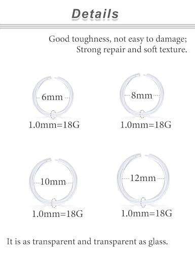 18G 16G 14G Plastic Septum Rings Flexible Lip Rings Hoops Septum Nose Rings Smiley Piercings Acrylic Horseshoes Cartilage Helix Rook Daith Earrings Piercing Retainer for Work 8mm 10mm 12mm - color: 18G-Dia:6mm 8mm 10mm 12mm