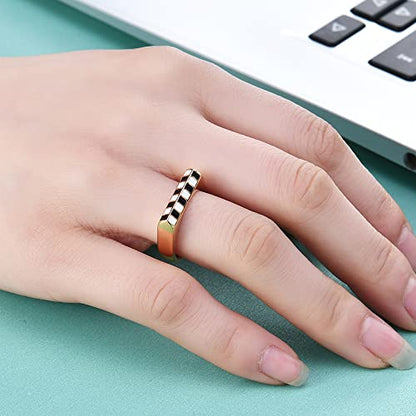 MYNENEY Stainless Steel Square Shape Signet for Men Statement Ring - color: B&W Lattice