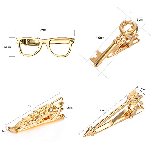 Yoursfs 4 Pcs Funny Tie Clips Set For Men Unique Stainless Steel Eye Glasses/Ruler/Pen/Mustache Tie Clips Personalized Jewelry - style: Skinny Tie Clips Set 4PCS