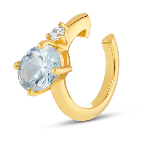 MILLA Ear Cuffs Non Piercing, Birthstone Jewelry, 14K Gold Plated over 925 Sterling Silver Half Hoop Dainty Earrings for Women Trendy with CZ Stones, Lightweight and Hypoallergenic - color: 03 March - Aquamarine