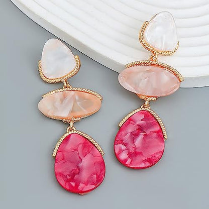 Acrylic Geometric Earrings Multilayer Resin Earrings Long Drop Dangle Earrings Acetate Tassel Earrings Long Pink Cute Jewelry Design for Women - color: Red