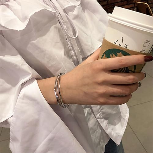 925 Sterling Silver Bracelet Plated Cuff Bangle Bracelet Fashionable Multi-layer Cross Wire Bangle Bracelet Open Adjustable Wide Cuff Bracelet for Teen Girls Fashion Jewelry - color: 18