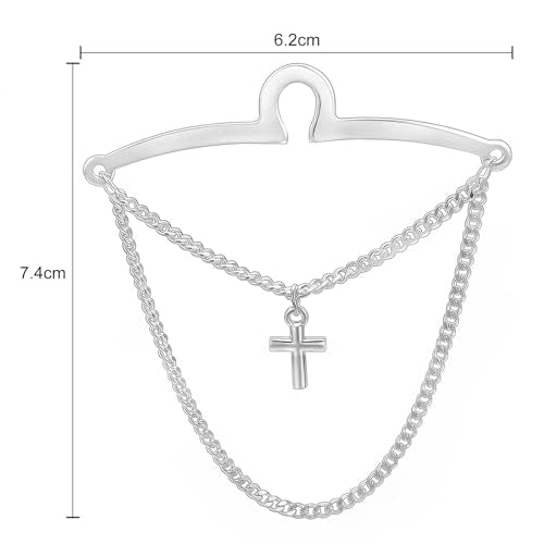 Yoursfs Silver Cross Tie Chain for Men Unique Double Chains Personalized Tie Clips Mens Loop Jewelry For Father Husband Bridegroom