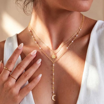 14K Gold/Silver Plated Miraculous Medal Rosary Cross Necklace Women | Miraculous Medal Y-Chain Rosary Necklace, Premium Gift Box, Catholic Milestone Gifts, Daily Faith Wear - style: Gold Style3