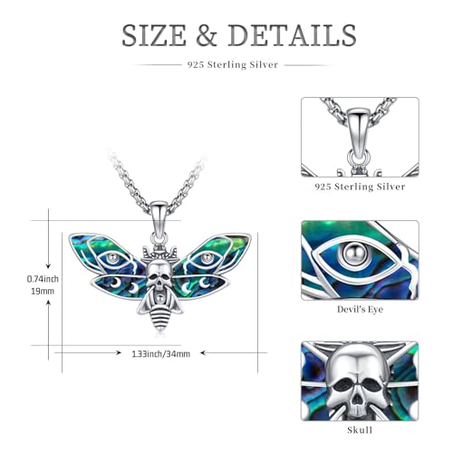 Sterling Silver Halloween Necklace Gothic Jewelry Gifts for Women Men - style: Moth-Abalone