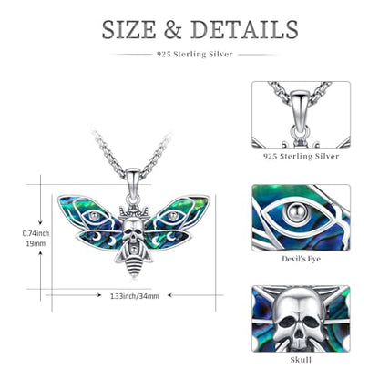 Sterling Silver Halloween Necklace Gothic Jewelry Gifts for Women Men - style: Moth-Abalone