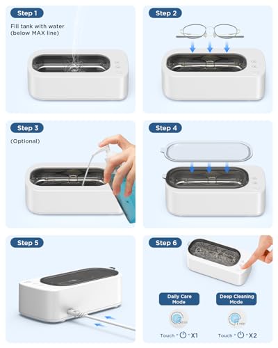 Ultrasonic Jewelry Cleaner Machine: 48KHz Ultra Sonic Cleaner for Jewelry,Eyeglass,Rings,Watch Band,Dentures,with Dual Cleaning Modes,350ML 304 Stainless Steel Tank,Gift for Wife,Mom,Daughter - color: White