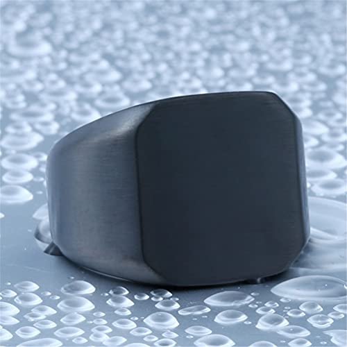 HIJONES Mens Stainless Steel Signet Ring Matte Brushed Square | Simple Statement ,Wedding Band,Polished Round - color: Square-Black