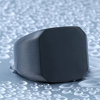 HIJONES Mens Stainless Steel Signet Ring Matte Brushed Square | Simple Statement ,Wedding Band,Polished Round - color: Square-Black
