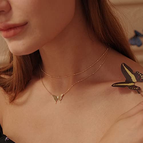 MEVECCO Layered Heart Necklace Pendant Handmade 18k Gold Plated Dainty Gold Choker Arrow Bar Layering Long Necklace for Women - style: Layered Butterfly GD