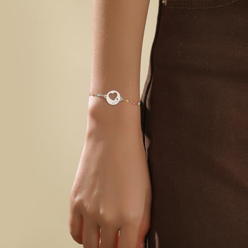 DS Mother Daughter Matching Bracelets,Adjustable Stainless Steel Gift Set | mother’s Day & Birthday Gift Box,Heart Charm,Mommy & Me Style,18K Gold Plated,Hypoallergenic,Daily Wear,Fits Women Teen Girls - color: Silver-4