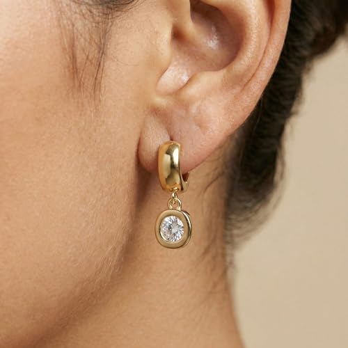 NIXMAX Trendy Gold Dangle Earrings for Women, Chunky Statement CZ Hoops | Bezel-Set Cubic Zirconia Charm, 14K Gold Plated, Lightweight Hypoallergenic Jewelry, Fashion Accessories, Gifts for Women - color: Gold-Chunky Round Hoops