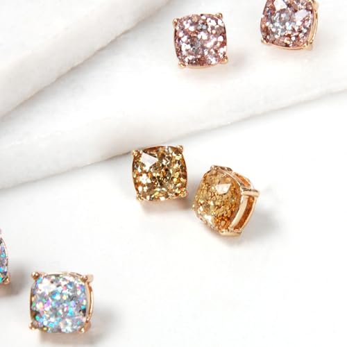 Large Square Stud Earrings for Women - Big Sparkly Rhinestone Studs | Plated in Gold Tone or Silver Tone, Hypoallergenic and Safe for Sensitive Ears - color: Gold Glitter