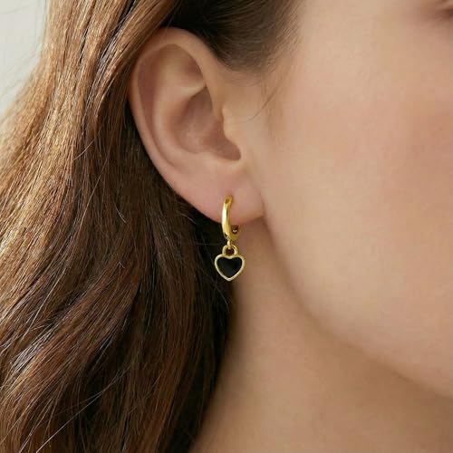 SLUYNZ Sterling Silver Black Heart Hoop Earrings for Women Teens Love Heart Hoop Earrings Huggie - color: B-Yellow