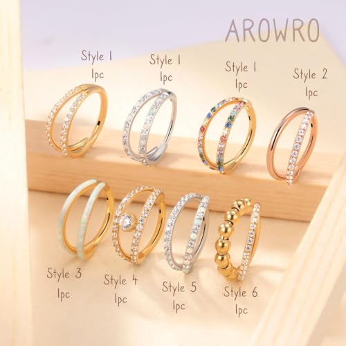 AROWRO Conch Piercing Jewelry Nose Rings Hoops Septum Cartilage Helix Rook | Surgical Steel Gold Silver Cartilage Earrings for Women Tragus Helix Piercing Jewelry 16G 18G 20G With Cubic Zirconia Opal - color: Rose Gold-D1 Clear CZ, size: 16G(1.2mm)-12mm