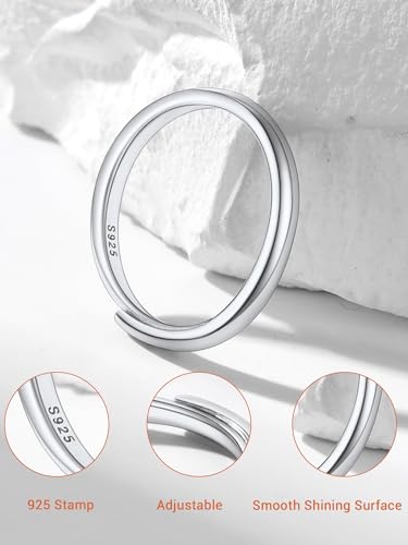 PROSILVER 925 Sterling Silver Adjustable Open Ring for Women, Solid Sterling Silver Stackable Ring, knuckle Finger Ring, Pinky Ring, Come with Box - style: 02 Minimalist Ring