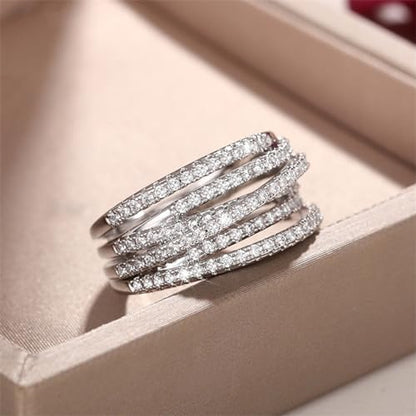PAVOOI 14K Gold Plated X Ring Simulated Diamond CZ Criss Cross Ring for Women Juude Jewelers Silver Rose Gold Braided Wrap Knot Style Promise Statement Cocktail Party Ring(Silver.E-US Code-6) - color: SILVER.E, size: (US Code-6)