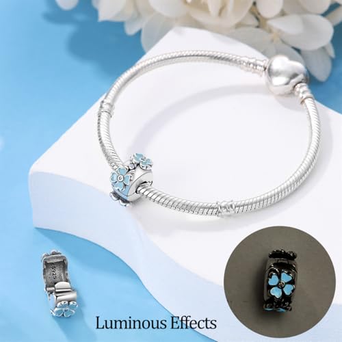 925 Sterling Silver Stopper Clip Charms for Bracelet Necklace Spacer Beads with 5A Cubic Zirconia Mother's Day Christmas DIY Gift for Women(2PCS) - style: Glow-in-the-dark four-leaf clover