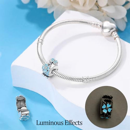 925 Sterling Silver Stopper Clip Charms for Bracelet Necklace Spacer Beads with 5A Cubic Zirconia Mother's Day Christmas DIY Gift for Women(2PCS) - style: Glow-in-the-dark four-leaf clover