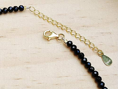 Black Bow Choker Sterling Silver Black Spinel Beads Bow Choker 13+2”