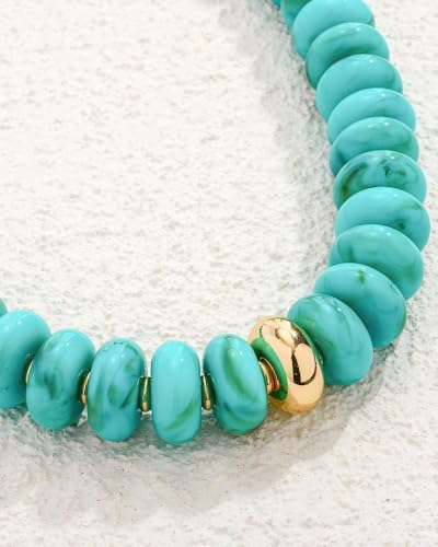 Chunky Colorful Bead Necklace Summer Fashion Statement Boho Beaded Chunky Necklace for Women Adjustable Length Lightweight Cool Suitable for Beach Vacation Daily Wear & Summer Parties - color: Turquoise