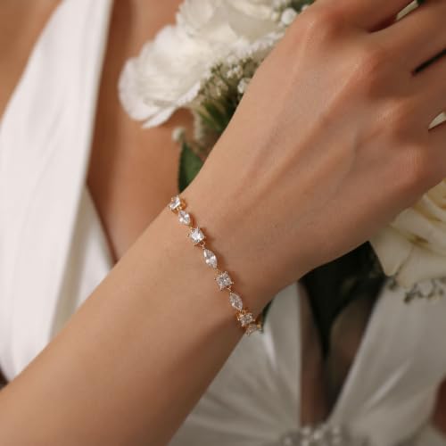 FANZE Gold Plated Cubic Zirconia Tennis Bracelets for Women Dainty Trendy Adjustable Bracelet Jewelry Gift for Ladies Wedding Mother Birthday Anniversary - style: Style 12