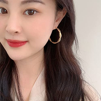 Hoop Earrings for Women, 14K Gold Sterling Silver Chunky Twisted Hoops Earring Hypoallergenic Ear Jewelry - color: Gold-38mm