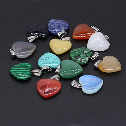 LHJ 20 Pcs Natural Stone Pendants Heart Shape Crystal Quartz Agate Charms for Jewelry Making Necklace Bracelet - color: Heart B