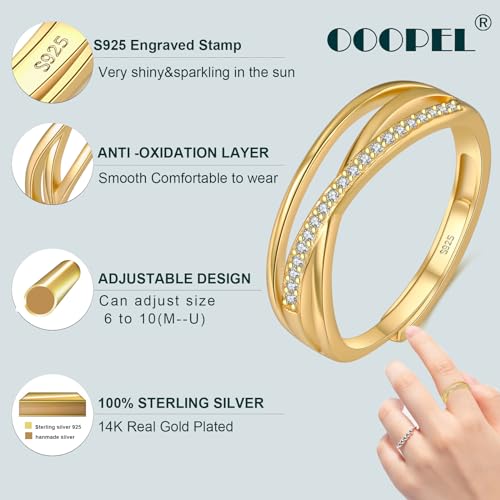 OOOPEL Sterling Silver Adjustable Ring S925 Silver Rings for Women Cubic Zirconia Twist Love Knot Dainty Ring Silver Minimalist Open Finger Rings Silver Thumb Sterling Silver Ring - color: Gold,Cubic Zirconia