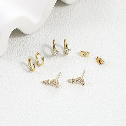 Freekiss 3 Pairs Hoop Earrings Set - Dainty Stud Dangle Cartilage for Women | Hypoallergenic Earrings, Cubic Zirconia Stackable Trendy Small Set Jewelry Gifts for Women - style: leaf set